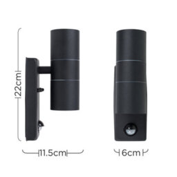 Valuelights Black Outdoor Up Down Ip44 Rated Wall Light Pir Motion Sensor Detector - thumbnail 6