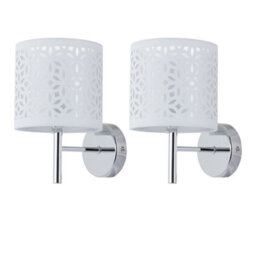 First Choice Lighting Set Of 2 Brea - Chrome Wall Lights With White Cut Out Shade