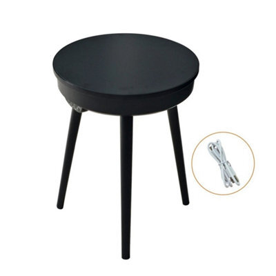 Carbon Fiber & Black Bluetooth Speaker End Table Round Accent Table Led Light Nightstand - image 1