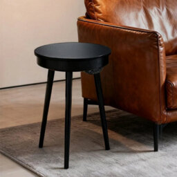 Carbon Fiber & Black Bluetooth Speaker End Table Round Accent Table Led Light Nightstand - thumbnail 5