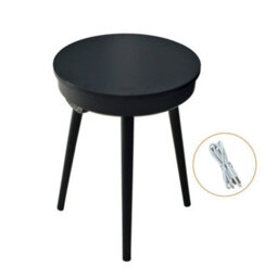 Carbon Fiber & Black Bluetooth Speaker End Table Round Accent Table Led Light Nightstand - thumbnail 1