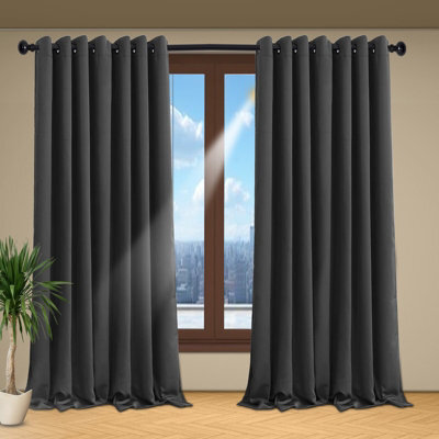 Oxford Homeware Plain Grey 230Gsm Blackout Curtain Thermal Insulated Eyelet For Living Room Curtain Pair (W)228Cm X (L)228Cm - image 1