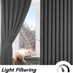 Oxford Homeware Plain Grey 230Gsm Blackout Curtain Thermal Insulated Eyelet For Living Room Curtain Pair (W)228Cm X (L)228Cm - thumbnail 7