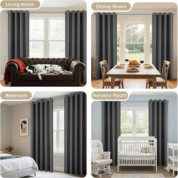 Oxford Homeware Plain Grey 230Gsm Blackout Curtain Thermal Insulated Eyelet For Living Room Curtain Pair (W)228Cm X (L)228Cm - thumbnail 6