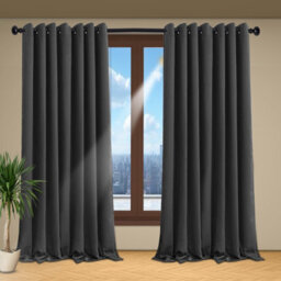 Oxford Homeware Plain Grey 230Gsm Blackout Curtain Thermal Insulated Eyelet For Living Room Curtain Pair (W)228Cm X (L)228Cm - thumbnail 1