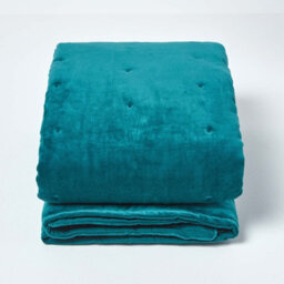 Homescapes Emerald Green Velvet Quilted Throw, 125 X 150 Cm - thumbnail 2