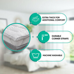Home Treats Mattress Topper Double Thick Comfortable Quilted Bed Topper With Elastic Straps  1350mm X 1900mm - thumbnail 4