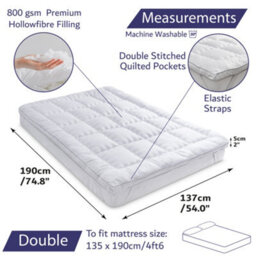 Home Treats Mattress Topper Double Thick Comfortable Quilted Bed Topper With Elastic Straps  1350mm X 1900mm - thumbnail 3