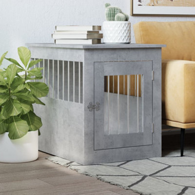 Walplus Concrete Grey Dog Crate Furniture 55X75X65 Cm Engineered Wood End Table - image 1