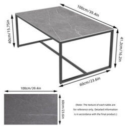 Fativo Fatiov Heavy Duty Sintered Stone Marble Coffee Table Center Tea Table, Grey, L39.4Xw23.6Xh16.2In - thumbnail 2