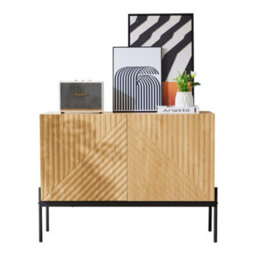 Btm Modern Sideboard Cabinet 100 X 40 X 75 Cm With 2 Doors And Metal Legs, Line Design Buffet Storage For Living Room - thumbnail 7