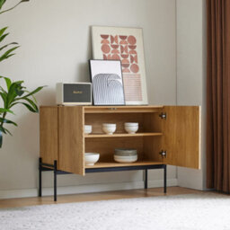Btm Modern Sideboard Cabinet 100 X 40 X 75 Cm With 2 Doors And Metal Legs, Line Design Buffet Storage For Living Room - thumbnail 6