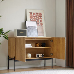 Btm Modern Sideboard Cabinet 100 X 40 X 75 Cm With 2 Doors And Metal Legs, Line Design Buffet Storage For Living Room - thumbnail 5