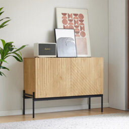 Btm Modern Sideboard Cabinet 100 X 40 X 75 Cm With 2 Doors And Metal Legs, Line Design Buffet Storage For Living Room - thumbnail 4