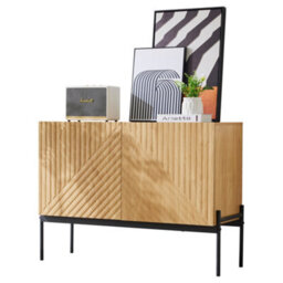 Btm Modern Sideboard Cabinet 100 X 40 X 75 Cm With 2 Doors And Metal Legs, Line Design Buffet Storage For Living Room - thumbnail 9