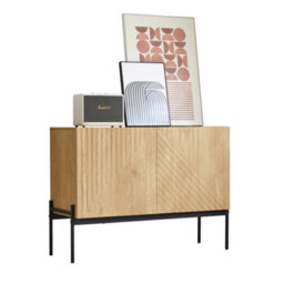 Btm Modern Sideboard Cabinet 100 X 40 X 75 Cm With 2 Doors And Metal Legs, Line Design Buffet Storage For Living Room - thumbnail 8