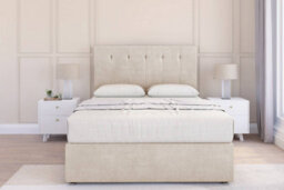 "Sloomy Highbury Cream Plush Divan Bed Base 2 Drawers Same Side - 26"" Strutted Headboard 5' King"