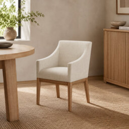 Where Saints Go Ltd Billy Dining Chair, Bisque Linen Effect Fabric, Brushed Natural Wood Frame By Where Saints Go - thumbnail 1