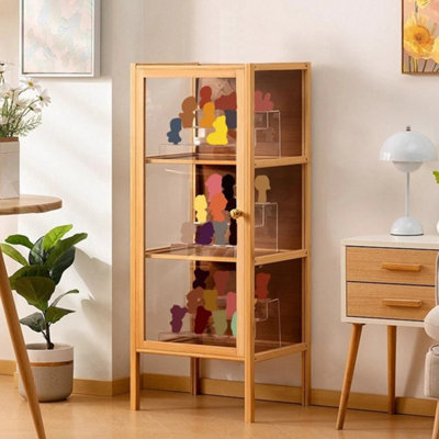 Natural 3 Grids Display Cabinet Bamboo Bookcase Shelving Unit Storage Rack Dustproof - image 1