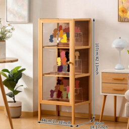 Natural 3 Grids Display Cabinet Bamboo Bookcase Shelving Unit Storage Rack Dustproof - thumbnail 2