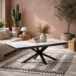 Wyld Haus Perth 168-210Cm White Marble-Effect Ceramic Extendable Dining Table With Black Metal Legs