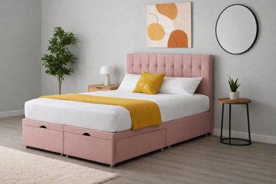 Comfy Deluxe 2Ft6 Small Single Pink Plush Florence Ottoman Lift Open Storage Bed Set Headboard With Mattress