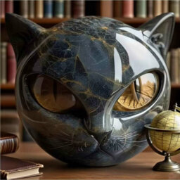 Black Cat Resin Figurine  Marble Texture Desk Decor - thumbnail 3