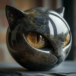 Black Cat Resin Figurine  Marble Texture Desk Decor