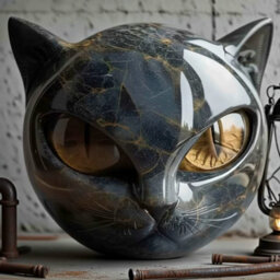 Black Cat Resin Figurine  Marble Texture Desk Decor - thumbnail 4