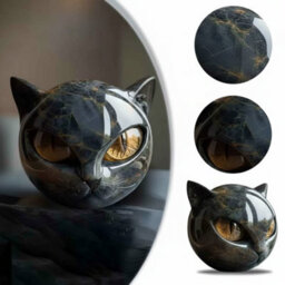 Black Cat Resin Figurine  Marble Texture Desk Decor - thumbnail 6