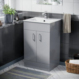 Nes Home Nanuya 500mm Floorstanding Slim Basin Vanity Unit Grey - thumbnail 1