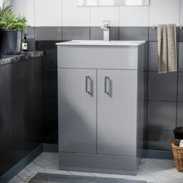 Nes Home Nanuya 500mm Floorstanding Slim Basin Vanity Unit Grey - thumbnail 2
