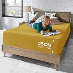 Ameha Ochre Fitted Sheet Anti Allergic Extra Deep 25 Cm Bedsheet Super King Microfiber Hypoallergenic Durable Bedsheet(180X200Cm) - thumbnail 3