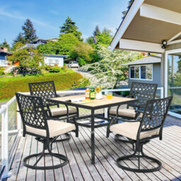 Costway 90 Cm Square Patio Dining Table Outdoor Bistro Table 4 Person W/steel Frame - thumbnail 3