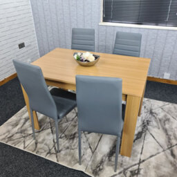 Kosy Koala Oak Effect Dining Table Set With 4 Grey Faux Leather Chairs Dining Room Furniture