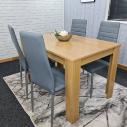 Kosy Koala Oak Effect Dining Table Set With 4 Grey Faux Leather Chairs Dining Room Furniture - thumbnail 4