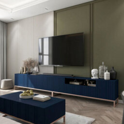 Heze Furniture Elpis Glamour Tv Cabinet Media Unit Extra Long 300 Cm - Navy Matt / Copper Frame - thumbnail 4