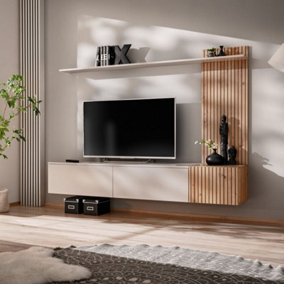 Arte Cashmere, Oak Artisan & Black Solo Entertainment Unit H130Cm W180Cm D40Cm - Modern Media Storage Solution - image 1