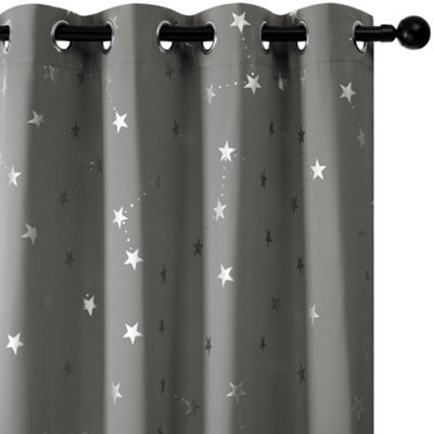 Deconovo Foil Printed Stars Blackout Curtains Eyelet Light Grey W66 X L72 Inch 2 Panels