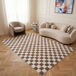 The Rugs Loft Taupe And Ivory Checkerboard Living Room Area Rug And Runners Soft Pile - thumbnail 3