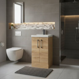 Balterley Bramshall Modern Bathroom 2 Soft Close Door & Mid-Edge Vanity Unit Basin, Bleached Oak, 500mm - thumbnail 3