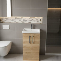 Balterley Bramshall Modern Bathroom 2 Soft Close Door & Mid-Edge Vanity Unit Basin, Bleached Oak, 500mm - thumbnail 2