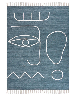 Wyld And Coco Handwoven Area Rug Blue Polyester 140 X 200 Cm Rectangle With Tassels Abstract Boho - image 1