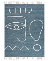 Wyld And Coco Handwoven Area Rug Blue Polyester 140 X 200 Cm Rectangle With Tassels Abstract Boho - thumbnail 1