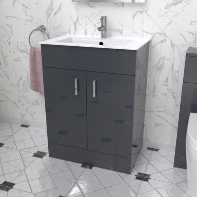 Nes Home Nanuya 600mm Floor Standing Anthracite Stylish Slim Basin Vanity Unit - image 1