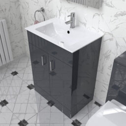 Nes Home Nanuya 600mm Floor Standing Anthracite Stylish Slim Basin Vanity Unit - thumbnail 6