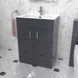 Nes Home Nanuya 600mm Floor Standing Anthracite Stylish Slim Basin Vanity Unit - thumbnail 1