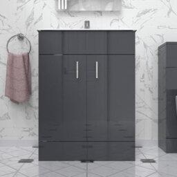 Nes Home Nanuya 600mm Floor Standing Anthracite Stylish Slim Basin Vanity Unit - thumbnail 2