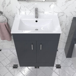 Nes Home Nanuya 600mm Floor Standing Anthracite Stylish Slim Basin Vanity Unit - thumbnail 3