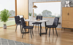 Btm 117X68Cm Dining Table Set With 4 Chairs, Dark Grey Linen, Black Legs - thumbnail 2